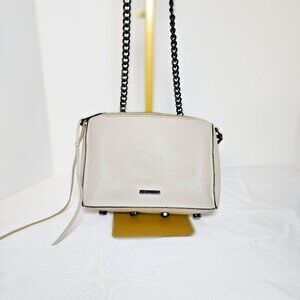 Rebecca Minkoff Avery Crossbody Gray Leather Black Chain Strap Bag Purse $195